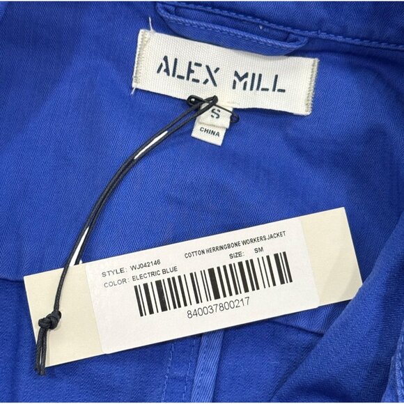 Alex Mill Herringbone Distressed Jacket Worker Chore Electric Blue Men Size S - Picture 3 of 13